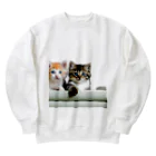 クロネコ宅急便の子猫の微笑み、心のオアシス Heavyweight Crew Neck Sweatshirt