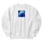 まよの幻想的なブルーフラワー Heavyweight Crew Neck Sweatshirt