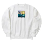 itacyoko(AIイラスト屋)の夕暮れで飛ぶイルカ Heavyweight Crew Neck Sweatshirt