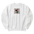 ごんの1本の赤い薔薇のイラストグッズ Heavyweight Crew Neck Sweatshirt