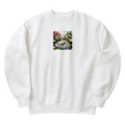 ワンダーワールド・ワンストップの鯉が泳いでいる水彩画調の池③ Heavyweight Crew Neck Sweatshirt