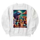 動物のオシャレ屋の夜空の下で食卓を囲む動物たち Heavyweight Crew Neck Sweatshirt