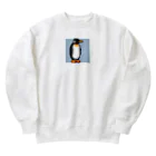 フリーダムのどこかを見ているペンギン　ピクセルアート Heavyweight Crew Neck Sweatshirt