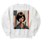 ワンダーワールド・ワンストップのおかっぱ頭のミステリアスな女性画家 Heavyweight Crew Neck Sweatshirt