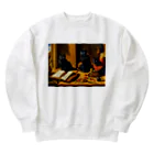 memit美術館の中世の黒猫 Heavyweight Crew Neck Sweatshirt