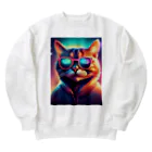 動物のオシャレ屋のサングラスをしている猫 Heavyweight Crew Neck Sweatshirt