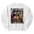 ワンダーワールド・ワンストップのアニメ調コンパクトなアジアのレトロな繁華街 Heavyweight Crew Neck Sweatshirt