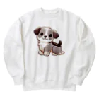 もふもふデザインストアの癒しのふわふわ、もちもち犬 Heavyweight Crew Neck Sweatshirt