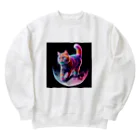 ニャーちゃんショップのムーンキャット【月で暮らす猫】 Heavyweight Crew Neck Sweatshirt