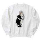 小鳥と映画館のイナズマメイクの女性と黒猫 Heavyweight Crew Neck Sweatshirt