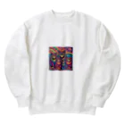 マヌル猫 Manul catのサイケなマヌル猫の家族２ Heavyweight Crew Neck Sweatshirt