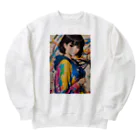 80s pop anime artの彼女はみなぎるエネルギーと魅力を放つ Heavyweight Crew Neck Sweatshirt