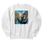 ニャーちゃんショップのヴェネツィアの水路でゴンドラに乗っているネコ Heavyweight Crew Neck Sweatshirt