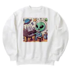 おふざけのピアノ弾く宇宙人 Heavyweight Crew Neck Sweatshirt