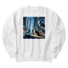 ニャーちゃんショップの未来のロボットペットと友達になっている猫 Heavyweight Crew Neck Sweatshirt