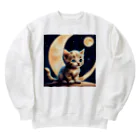 宇宙と猫の月を見る子猫 Heavyweight Crew Neck Sweatshirt