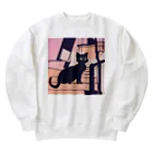 sefyの夕暮れの黒猫ちゃん Heavyweight Crew Neck Sweatshirt