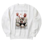 恥ずかしがり屋のねこショップの猫とお花 Heavyweight Crew Neck Sweatshirt