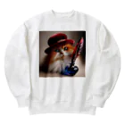 neko_shopの羽ペン猫作家 Heavyweight Crew Neck Sweatshirt