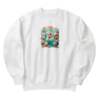 りんりんの可愛いシロクマちゃんショップ　かわいいよ！の水遊びをしている白熊 Heavyweight Crew Neck Sweatshirt