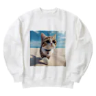 猫と紡ぐ物語の南国の海辺を歩く勇ましさに胸キュン猫 Heavyweight Crew Neck Sweatshirt