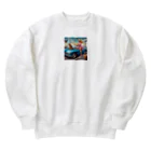 パパネコのドライブにゃんこチャン Heavyweight Crew Neck Sweatshirt