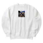 Colorful Canvasの車のバッテリーがあがって、立ち往生しているコーギー Heavyweight Crew Neck Sweatshirt