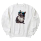 AQUAMETAVERSEのサングラスをかけた、かわいいネコ Marsa 106 Heavyweight Crew Neck Sweatshirt