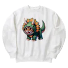 IloveCatのトリケラトプスのフードを被った子猫 Heavyweight Crew Neck Sweatshirt