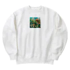 AQUAMETAVERSEのお花畑に囲まれる猫ちゃんと私 アメジスト 2846 Heavyweight Crew Neck Sweatshirt