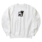 鼻ぺちゃ犬と和猫のパグの表情 Heavyweight Crew Neck Sweatshirt