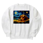 Dog Art Museumの【星降る夜 - ダックスフンド犬の子犬 No.3】 Heavyweight Crew Neck Sweatshirt