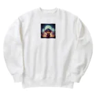 たんたん狸の不気味で可愛い森の不気味で可愛いサル001 Heavyweight Crew Neck Sweatshirt