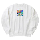 オーロラの里のカラフルタイガーちゃんのサーフィン Heavyweight Crew Neck Sweatshirt