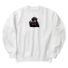 アニマル_Sevenのカメラ好きのチンパンジー2 Heavyweight Crew Neck Sweatshirt