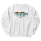 嫁と犬の起き上がれず力尽きた嫁と肉球を差し出す犬 Heavyweight Crew Neck Sweatshirt