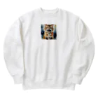 おさけふざけ＠アル中戦隊の怒った猫の表情が鮮やかに描かれた水彩画 Heavyweight Crew Neck Sweatshirt