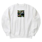 Sunbathingのアジサイの花の下を移動するカタツムリ Heavyweight Crew Neck Sweatshirt