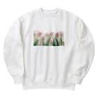 きまぐれ更新ゆるかわイラスト屋さんのピンクと白のチューリップ Heavyweight Crew Neck Sweatshirt