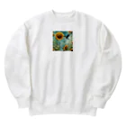 Sunbathingのヒマワリと羽ばたくカワセミ Heavyweight Crew Neck Sweatshirt