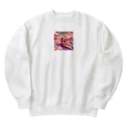 キュート＆クールの夕暮れ時のシーソー少女（３Dアニメ風） Heavyweight Crew Neck Sweatshirt