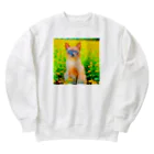 猫好きの谷の猫の水彩画/花畑のトンキニーズねこのイラスト/ポイントネコ Heavyweight Crew Neck Sweatshirt