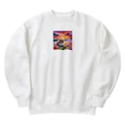 yunakiziの夕日の中シーガラスで遊ぶ子猫 Heavyweight Crew Neck Sweatshirt