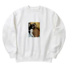 ayamomohidemiのキュートな猫猫あくび Heavyweight Crew Neck Sweatshirt