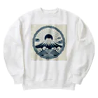 Cool Japanese CultureのMinimalist Traditional Japanese Motif Featuring Mount Fuji and Seigaiha Patterns Heavyweight Crew Neck Sweatshirt