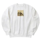 R Uの仲良しペア：犬と猫のくつろぎタイム Heavyweight Crew Neck Sweatshirt