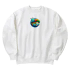 Bigstarの地球儀に乗ってる可愛い芋虫キャラクターです Heavyweight Crew Neck Sweatshirt