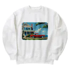 MistyStarkの赤いコルベットと海辺の家　－　red corvette and seaside house　－ Heavyweight Crew Neck Sweatshirt