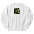 Sunbathingのコスモスの葉をよじ登るアマガエル Heavyweight Crew Neck Sweatshirt