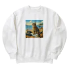 peace2024の海辺の仕事猫 Heavyweight Crew Neck Sweatshirt